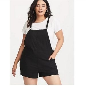 Torrid Linen Overall Shortall Jumpsuit Black Short Size